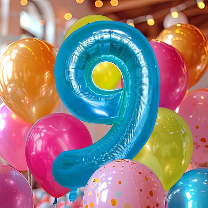 40 Inch Large Blue Number Celebration and Decoration Balloon for Birthday Parties, Graduations, Anniversaries, Weddings, Photo Shoots, Special Events - Helium Foil Mylar (Blue Number 9)