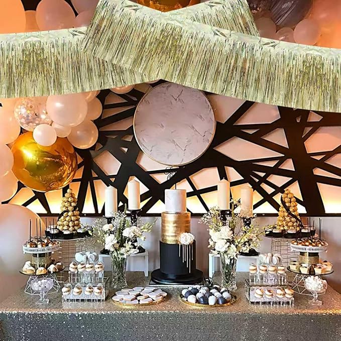 BEISHIDA 3 Packs Metallic Foil Fringe Garland Laser Champagne Wall Hanging Tinsel Fringe Banners for Car Floats Birthday Baby Bridal Shower Wedding Graduation Holiday Party Decoration(30 Feet)