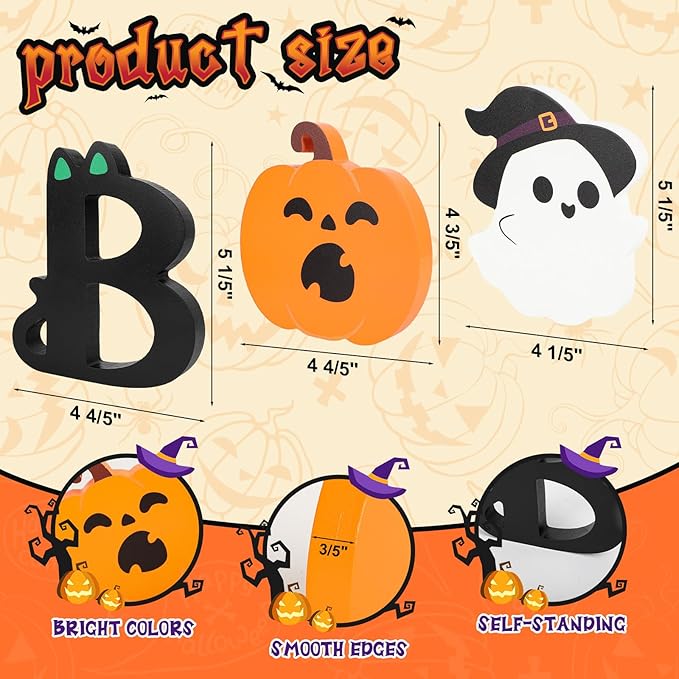 COCHIE BOO Signs Halloween Table Decorations Indoor, Retro Halloween Black Orange Tiered Tray Decor Set of 3, Wooden Happy BOO Day Decoration Sign for Party Home Shelf Display (Cute)