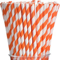 ALINK 100 Orange and White Striped Paper Straws, Biodegradable Disposable Drinking Straws for Halloween, Bridal Shower, Brithday, New Year, Party Decoration Supplies