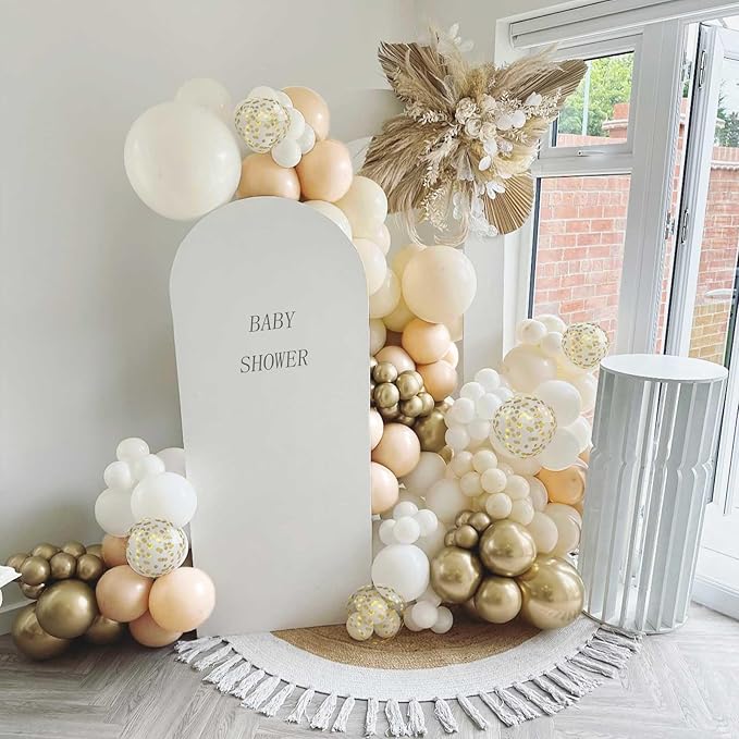 Sand White and Gold Confetti Balloons, 12 Inch Metallic Gold Beige Latex Balloons for Boho Birthday Wedding Bridal Baby Shower Engagement Anniversary