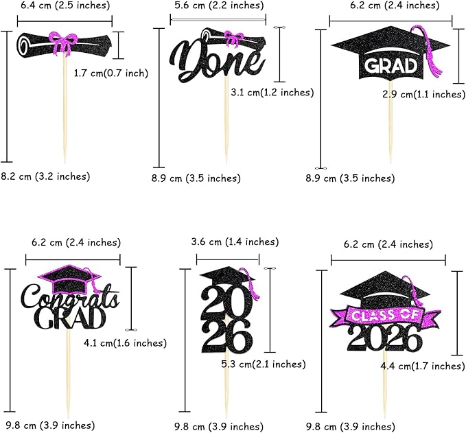 24 Pack 2026 Congrats Grad Cupcake Toppers Set, Graduation Cupcake Decor, Class of 2026 Cupcake Picks for Senior High School College Grad Party Decorations Supplies(Black with Purple) A