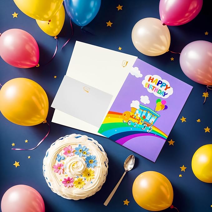 3D Train Pop Up Musical Birthday Card for Grandson, Granddaughter, Kids, Boys and Girls, Light Up Features, Plays 'Happy Birthday' Song, Fun Interactive Birthday Greeting