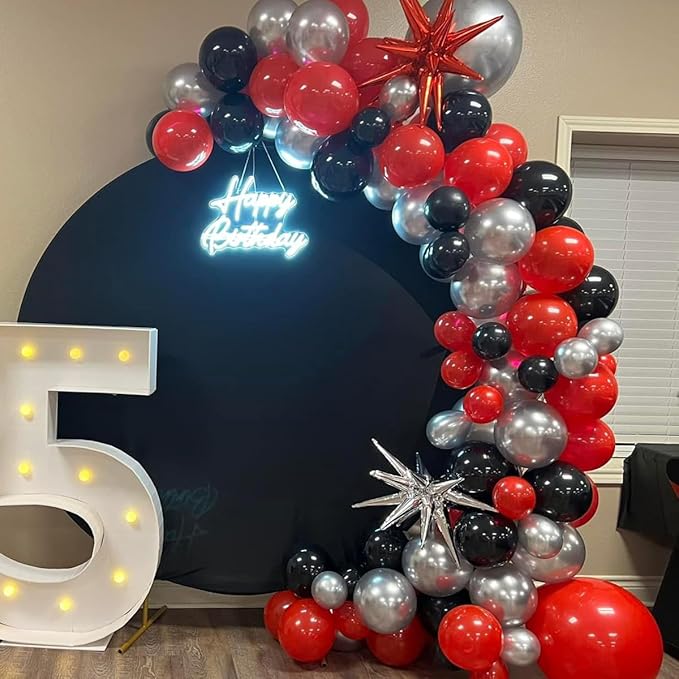 Black Red Metallic and Confetti Silver Balloons Garland Arch Kit, 147 Pcs Latex Balloon Different Sizes for Birthday Party Graduation Father's Day Anniversary Bachelorette Party Decoration