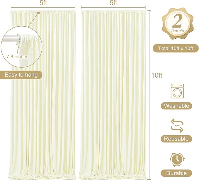 10 x 10ft Beige Backdrop Curtains with Lights String for Wedding Photo Background Drapes Wrinkle Free Polyester Curtain Backdrop for Baby Shower Birthday Parties Reception Ceremony - 5 x 10ft 2 Panels
