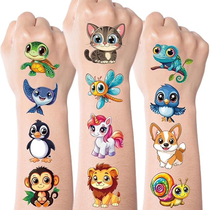 JCFIRE Larger Temporary Tattoos For Kids Stocking Stuffers, 102 Styles Mixed Cute Animals Stickers Birthday Party Favors for Kids 3-5 4-8, Goodie Bag Stuffers Gifts Activities Games Christmas