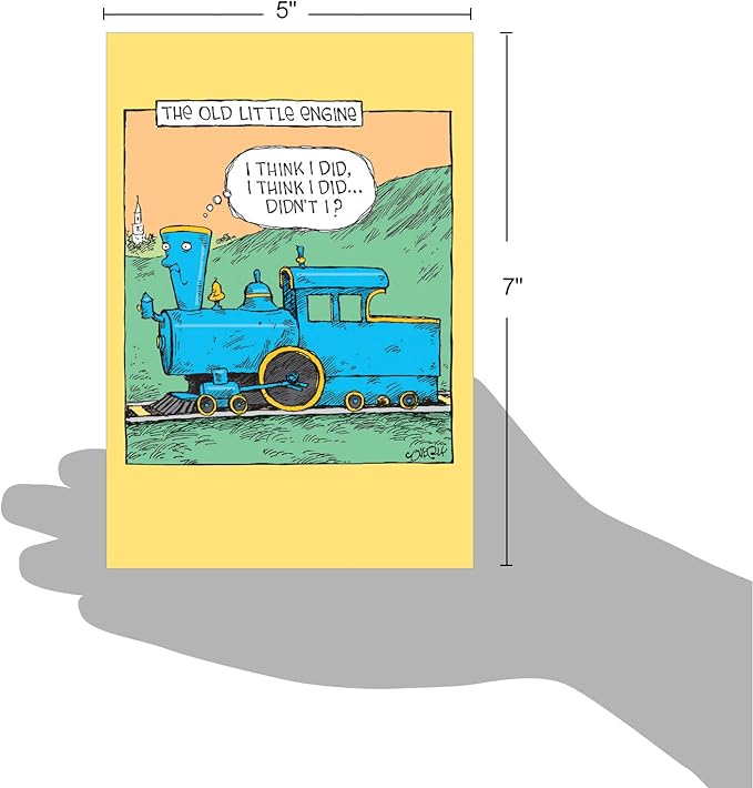 NobleWorks - 1 Humor Birthday Card with Envelope - Funny Cartoons for Birthday Greetings, Celebration Notecard - Old Little Engine C6955BDG
