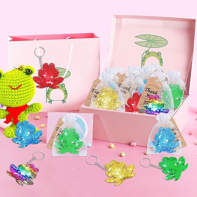 CiciBear 25 Pack Frog Sequin Keychains for Green Frog Girls Baby Shower First Birthday Reptile Camping Themed Party Favors, Kids and Adults Birthday Gift, Baby Shower, Party, 5 Colors