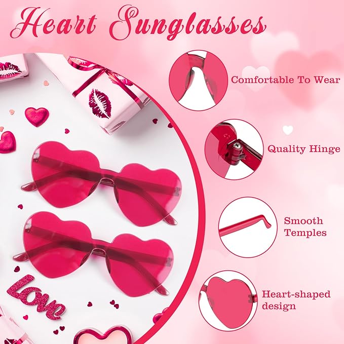 PLULON Heart Sunglasses for Women 5/12/25 Pcs, Heart Glasses Valentine Day Rimless Shaped Candy Color Fun Glasses Party Favor