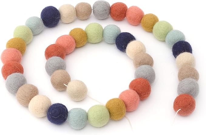 Glaciart One Felt Ball Garland - Pom Pom Garland - 12 Feet, 40 Balls, 9 Gender Neutral Colors, Nursery Decor, Bunting, Birthday Party Decorations, Easter, Photo Prop