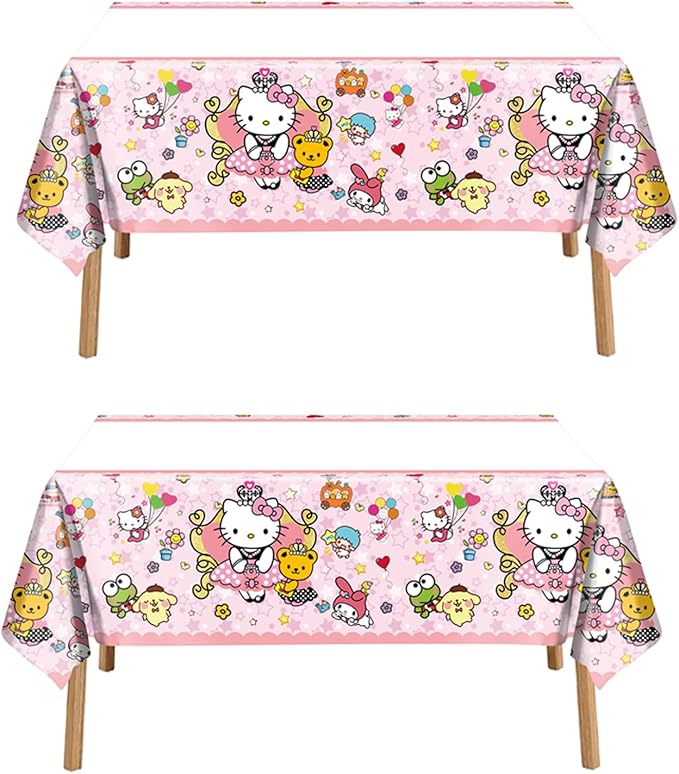 2pcs Pink Cat Tablecloth Cute Anime Themed Party Supplies Tablecover Perfect for Birthday Celebration and Party Decorations (70x42.9 inch) (Coral Cat)