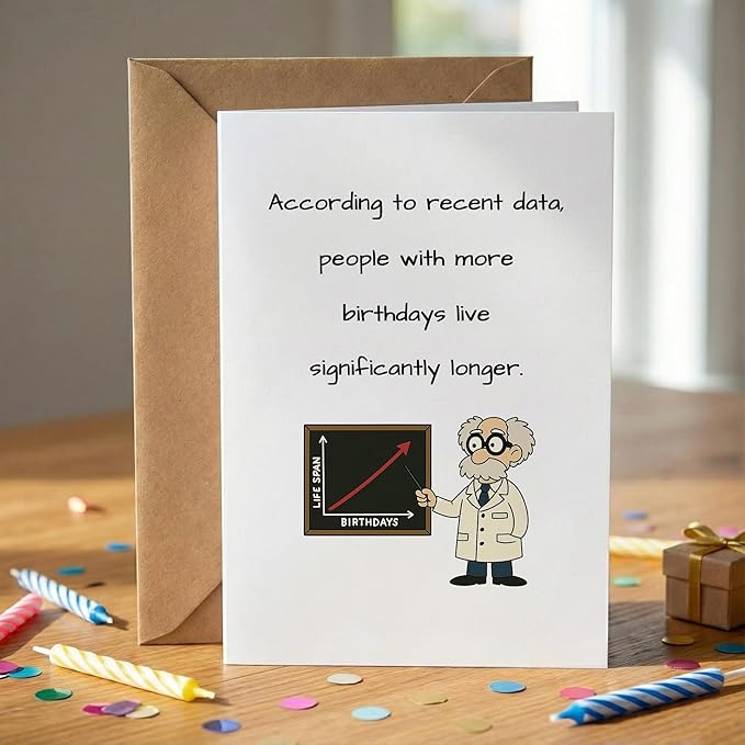 Funny Science Birthday Card for Him Her, Witty Professor Joke Greeting Card, Sarcastic Gift for Nerds Geeks, Unique Bday Card for Adults