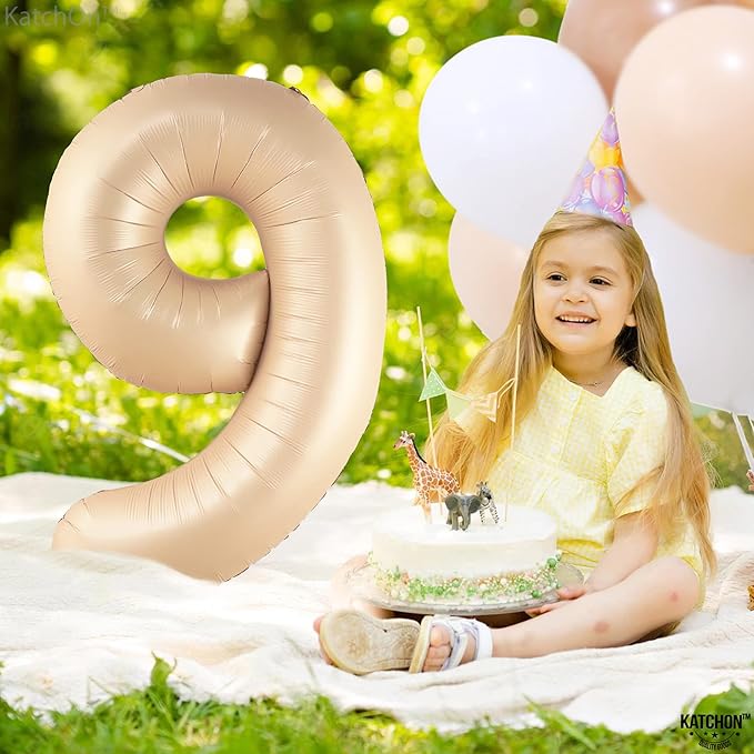KatchOn Giant Caramel Number 9 Balloon - 40 Inch | 1 Count | Caramel 9 Balloon | 9 Birthday Balloon Decorations