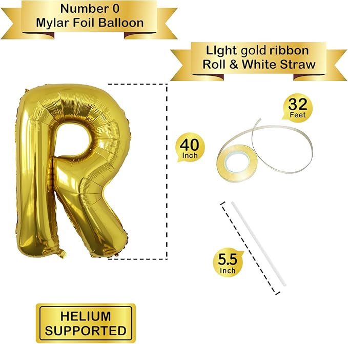 Letter Balloons Gold Party Balloon - 40 Inch Large Gold Letter R Balloon, Letter Balloon Birthday Decorations, Balloon for Women Men Anniversary Party Decorations Supplies