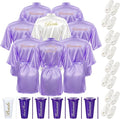 Bonuci 24 Pcs Bridesmaid Bride Robes Set of 8 Bridal Satin Robes Fluffy Slippers Drinking Cups for Wedding Bachelorette Party