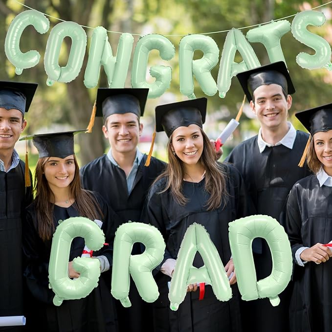 KALOR 16 Inch Olive Green Congrats Grad Banner Balloons, Olive Green Congrats Grad Letters Sign, Graduation Decorations 2026 for Graduation Party Decorations 2026