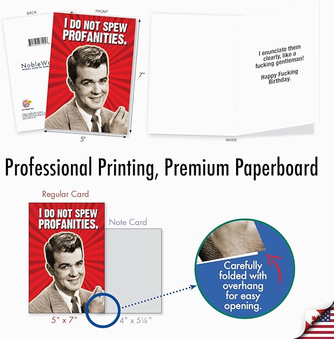 NobleWorks Funny Birthday Greeting Card For Men, Husband, Him, with 5 x 7 Inch Envelope (1 Card) Gentleman Spew Profanities C8139BDG