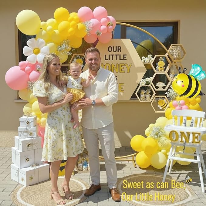 Spring Bee Balloons Garland Arch Kit Yellow white pastel pink green balloons with bee daisy balloonsfor What Will it Bee Gender Reveal Baby Shower Honey Bee Birthday decorations