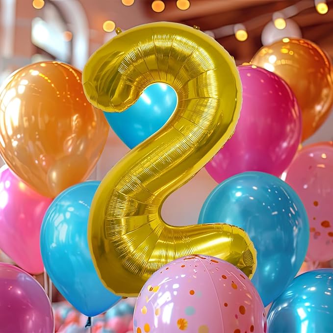 40 Inch Large Gold Number Celebration and Decoration Balloon for Birthday Parties, Graduations, Anniversaries, Weddings, Photo Shoots, Special Events - Helium Foil Mylar (Gold Number 2)