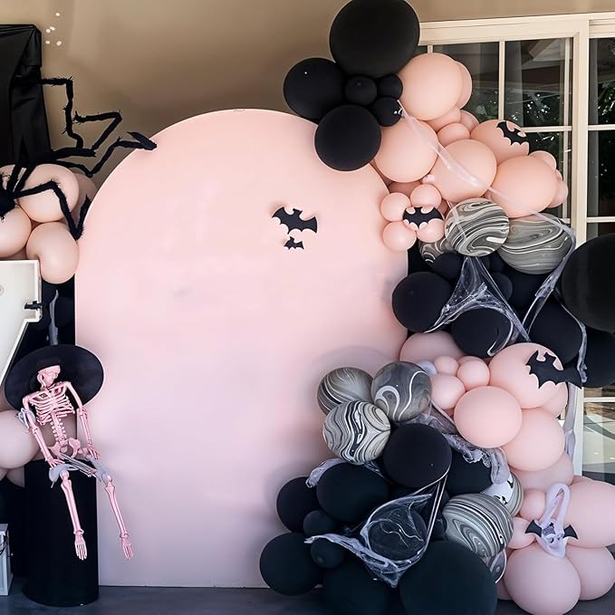 Halloween Balloon Arch Garland Kit, Black and Pink Balloons Ghost Foil Bat Balloons for Family,Halloween Party Background Classroom Decorations Cosplay Theme Party
