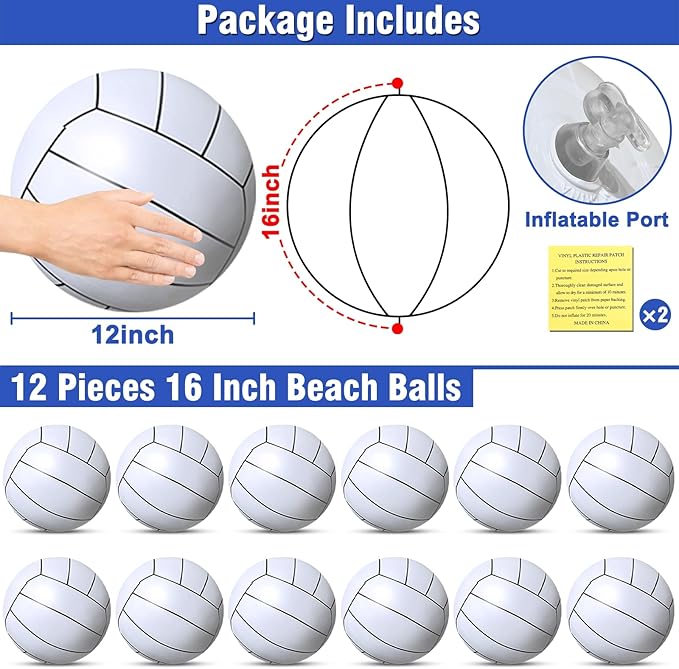 TURNMEON 12 Pack Inflatable Volleyball Beach Balls 16 Inch Beach Ball for Summer Party,Sports Ball Swimming Pool Game for Adult Pool Toys for Pool Beach Outdoor Indoor School