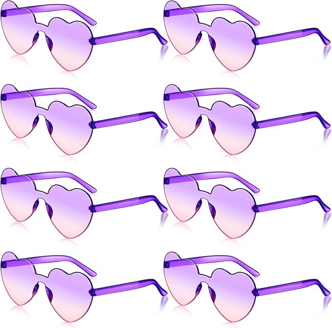 Frienda 8 Pairs Heart Shaped Sunglasses for Women Rimless Heart Glasses Candy Color Sunglasses for Party Favor