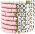 Bachelorette Party Favors, Wedding Gifts, 8 Pcs 6.7 inch Pink Bride Tribe Bead Bracelet Preppy Bracelet Stretch for Adults Women Bridal Shower Decorations Boho Disc Party Beach Supplies (1White + 7Pink)