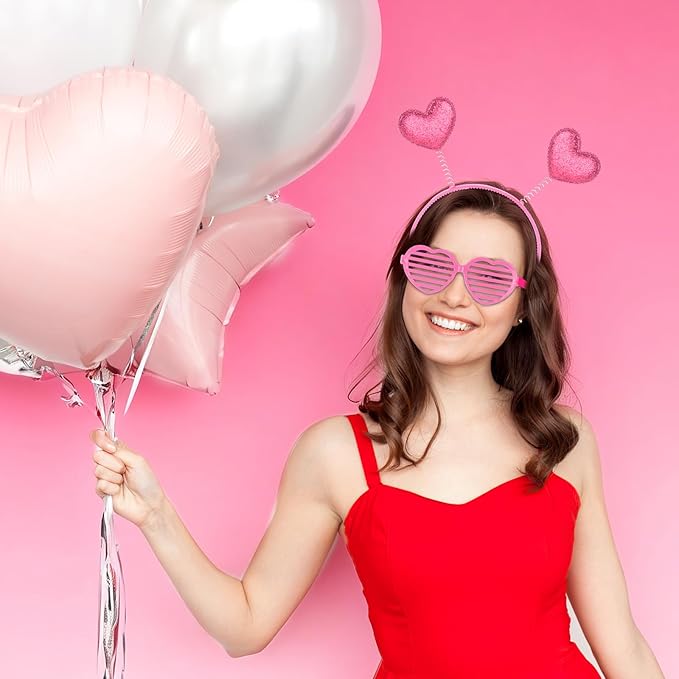 24 Pcs Valentines Heart Head Boppers Headbands and Heart Shape Sunglasses Party Supplies