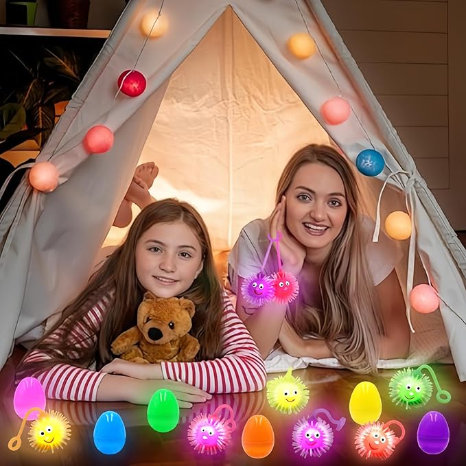 24 Pack Easter Eggs Filled LED Puffer Balls,Light Up Toys Stuffers Stress Relief LED Ball for Boys Girls Kids Teens Easter Egg Hunt Filling Treats Easter Basket Stuffers Easter Party Favor