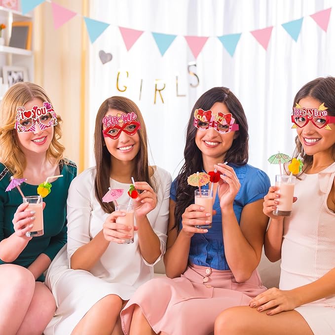 16Pcs Valentine's Day Party Glasses Frames, Sweet Valentine's Day Paper Glasses Valentines Eyeglasses Photo Booth Props for Valentines Party Decorations Supplies