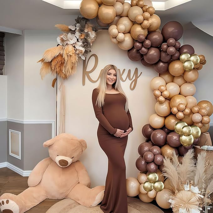 Brown Balloon Garland Arch Kit, Nude Tan Balloon Set with Brown Gold Metallic Balloons, Beige Neutral Coffee Balloons for Teddy Bear Boho Birthday Party Decorations