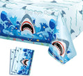 2 Pcs Shark Party Tablecloths Plastic Disposable Birthday Party Table Cloth Rectangle Tablecovers Decorations Blue Boys Shark Theme Party Supplies 54x108 Inch