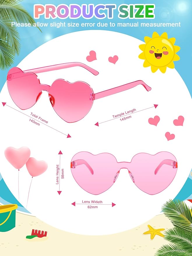 12 Pairs Heart Shaped Sunglasses for Women Colorful Glasses Fun Trendy Transparent Heart Sunglasses Party Favor