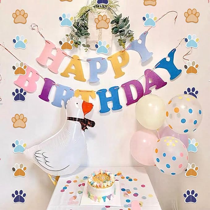 Dog Banners Paw Paper Garland Dog Happy Birthday Paper Hanging Cutouts Colorful for Kids Pet Themed Birthday Baby Shower Party Decorations