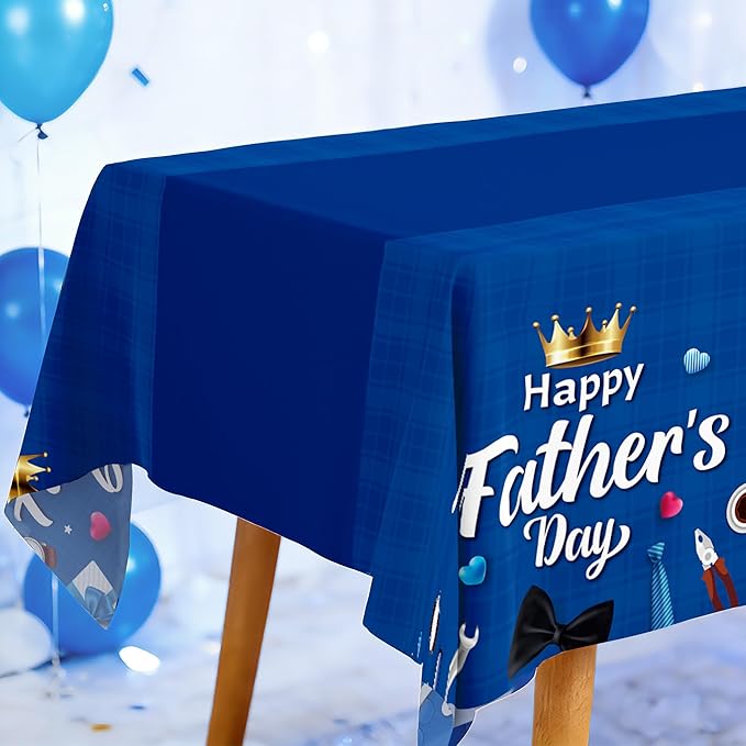 3-Pack Father's Day Tablecloth, Fathers Day Party Decorations, 54" x 108" Blue Plastic Disposable Table Covers, Father's Day Party Supplies
