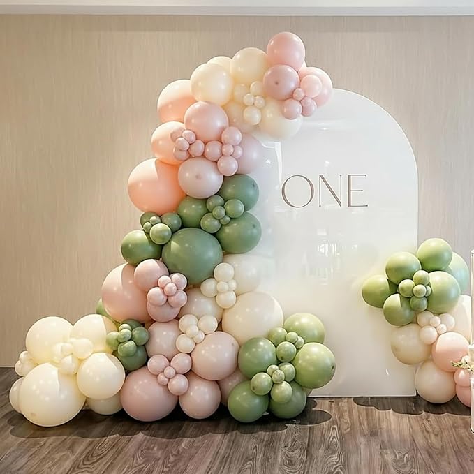 Sage Green Pink White Balloons, 60Pcs 12 Inch Pink and Green Balloons Include Sage Green Peach Ivory White balloons for Weding Baby Shower Gender Reveal Wildflower Birthday Decorations