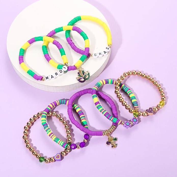 Surfer Heishi Bracelets for Women Stackable Rainbow Vinyl Disc Clay Beaded Stretch Bracelets Elastic Layering Friendship Bracelets Boho Summer Beach Jewelry