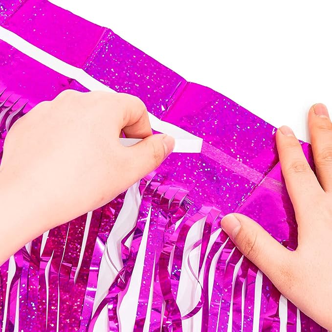 BRAVESHINE Hot Pink Tinsel Foil Fringe Curtains - 2Pcs 3.2x8.2ft Metallic Party Streamers Backdrop for Valentines Girl Birthdays Bridal Shower Bachelorette Engagement Hawaiian Luau Party Decorations