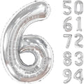 Silver 6 Balloon, Number Balloons 40 Inch, 6th Balloons for Birthday Decorations, Silver Party Supplies 6 Birthday Balloon, Number 6 Balloon
