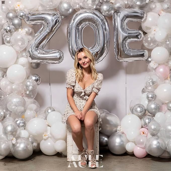 AULE 40 Inch Big Letter Balloon Silver E Large Foil Helium Alphabet Balloons A-Z for Birthday Anniversary Graduation New Year Party Decoration Supplies