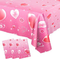 3 Pcs Valentines Day Tablecloth - Pink Heart Love Valentine Table Cloth Disposable, Plastic Rectangle Valentine's Table Cover for Valentine Day Wedding Anniversary Party Supply Tables Decor,108"x54"