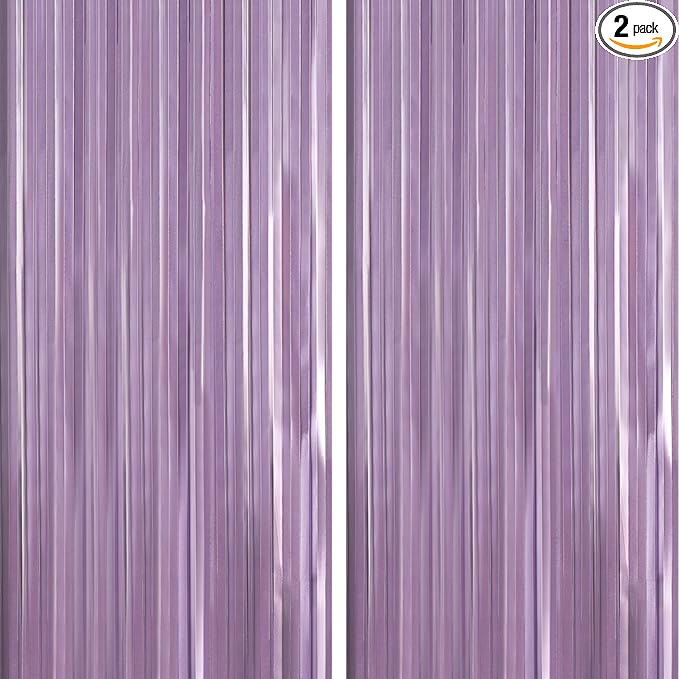 ParyWoo Light Purple Streamers 2pcs Tinsel Backdrop 8.2FT Metallic Lavender Foil Fringe Streamer Curtains Photo Booth Backdrop for Halloween Baby Shower Bachelorette Wedding Party Decorations