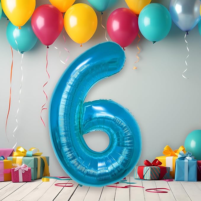 40 Inch Large Blue Number Celebration and Decoration Balloon for Birthday Parties, Graduations, Anniversaries, Weddings, Photo Shoots, Special Events - Helium Foil Mylar (Blue Number 6)