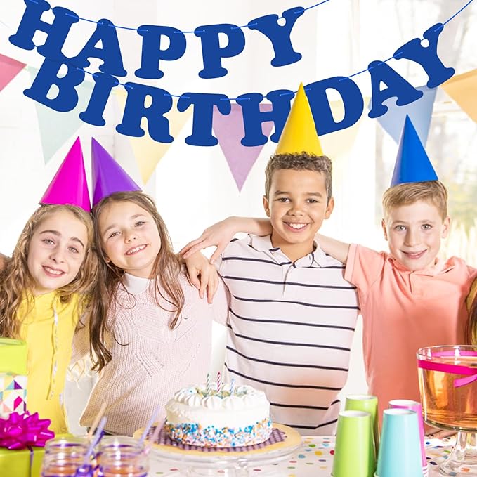 Navy Blue Happy Birthday Banner Sign Blue Birthday Party Supplies for Kids Adults Birthday Party Decorations