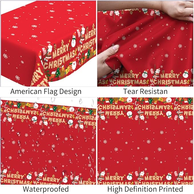 Christmas Tablecloth, 3 Pack Christmas Table Cloth Disposable for Rectangle Tables, Snowflake Xmas Tree Plastic Xmas Table Cover for Holiday Party Decoration Party Favor Supplies 54 x 108 Inches