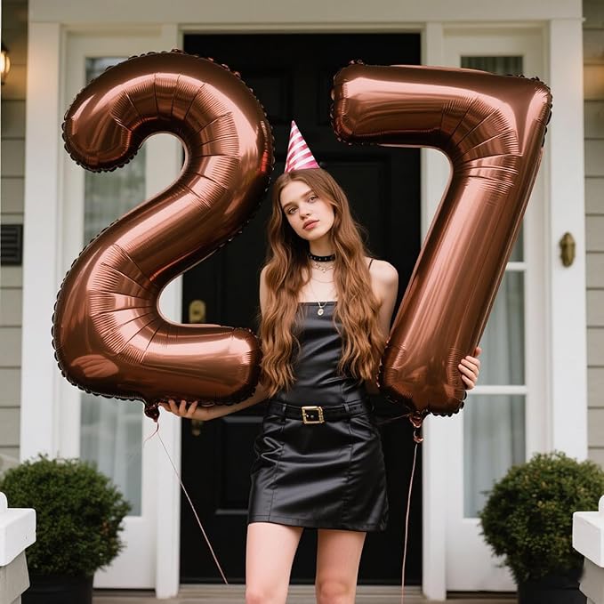 40 Inch Dark Brown Balloon Number 7 First Birthday Jumbo Mylar Foil Helium Chocolate Balloon for 17 27 37 Birthday Digital for 70th Party Wedding Anniversary Party Decorations