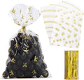 SOMIOCO Bow Clear Gift Bags, 100 PCS 6x11 In Gold Cellophane Treat Bags with Twist Ties for Goodies,Gifts,Candy Cookies,Birthday Party Favors packaging