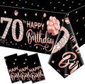 Parfundg 3 Pack 70th Birthday Tablecloth Decorations for Women, Rose Gold Happy Seventy Birthday Theme, Rectangular Plastic Disposable Table Cloth Decor, 54 x 108 Inches