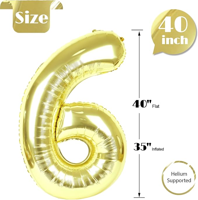 Champagne Gold 6 Balloon, Number Balloons 40 Inch, Light Gold 6th Balloons for Birthday Decorations, Light Gold Party Supplies 6 Birthday Balloon, Number 6 Balloon