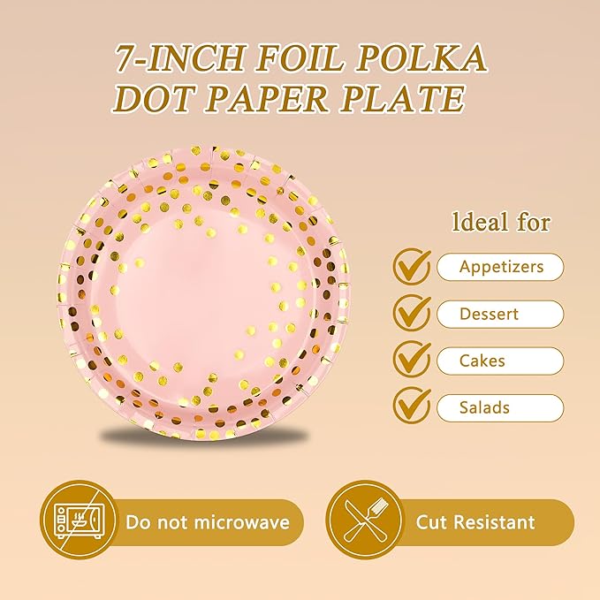 Pink and Gold Paper Plates and Napkins Tablecloth Party Supplies,Serves 25 Guests Pink Gold Plates and Napkins Tablecloth,Disposable Tableware Set for Birthday Wedding Bridal Shower Decorations